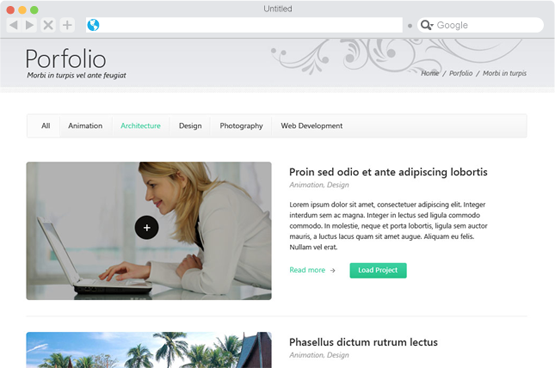 Navigation mega menu OT Porttitor Portfolio page